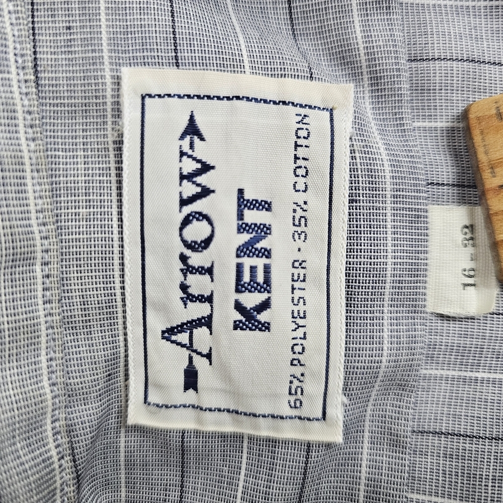 70s VINTAGE Arrow Shirt Kent Sz L Polycotton Long Sleeve Blue Striped Button - Picture 6 of 8